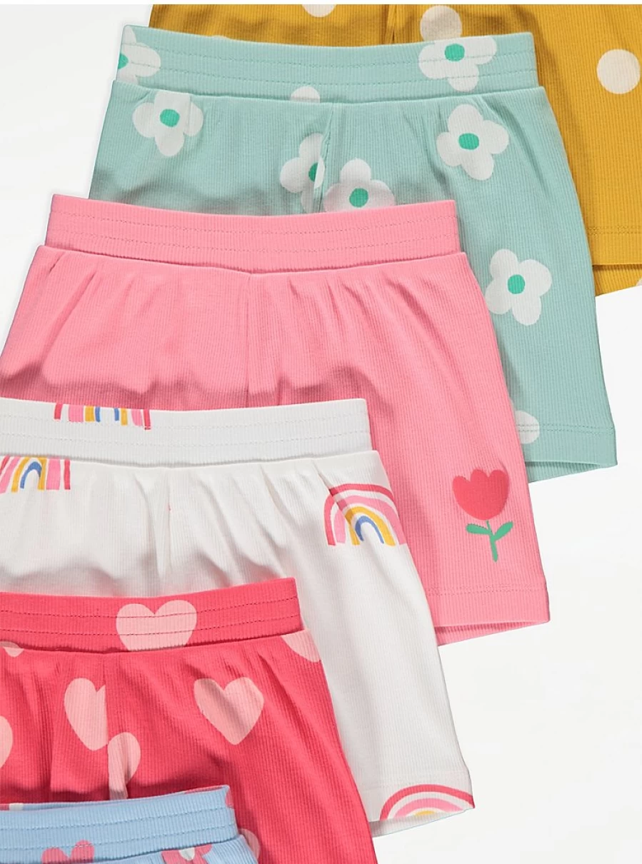 "George at Asda Girls' Bright Heart Flower Shorts 7-Pack | Kids' Clothing Review"