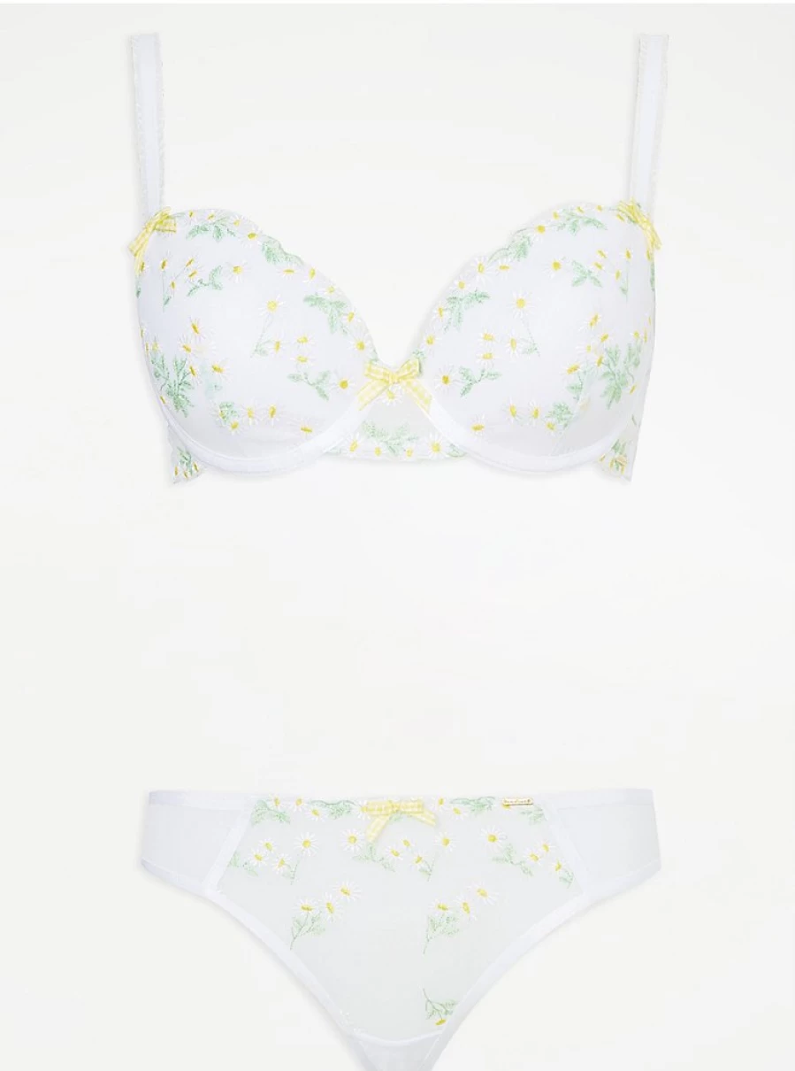 George at Asda Entice White Daisy Lace T-Shirt Bra & Thong Set Review | Comfortable & Stylish Underwear Set
