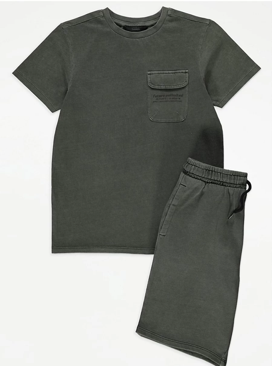 "George at Asda Boys' Khaki Washed T-Shirt and Shorts Outfit Set – Kids' Casual Wear Review"