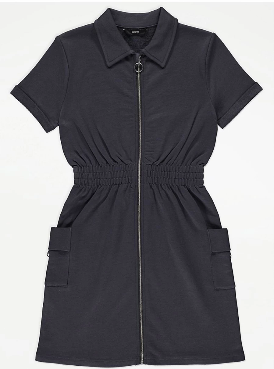 "Girls' Charcoal Zip Front Cargo Dress | George at Asda | Kids' Fashion Review"