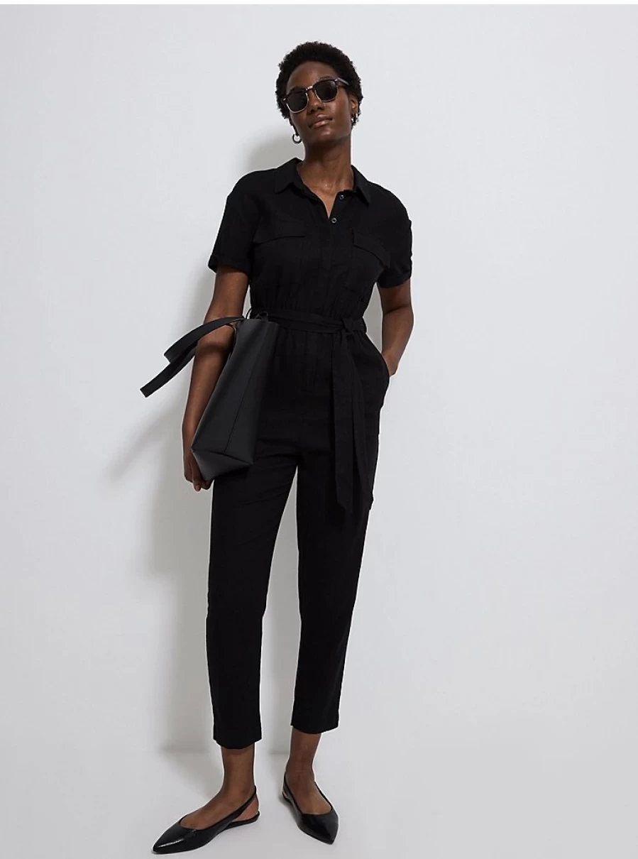 Women's Black Linen-Blend Utility Jumpsuit | Comfort & Style | George at Asda