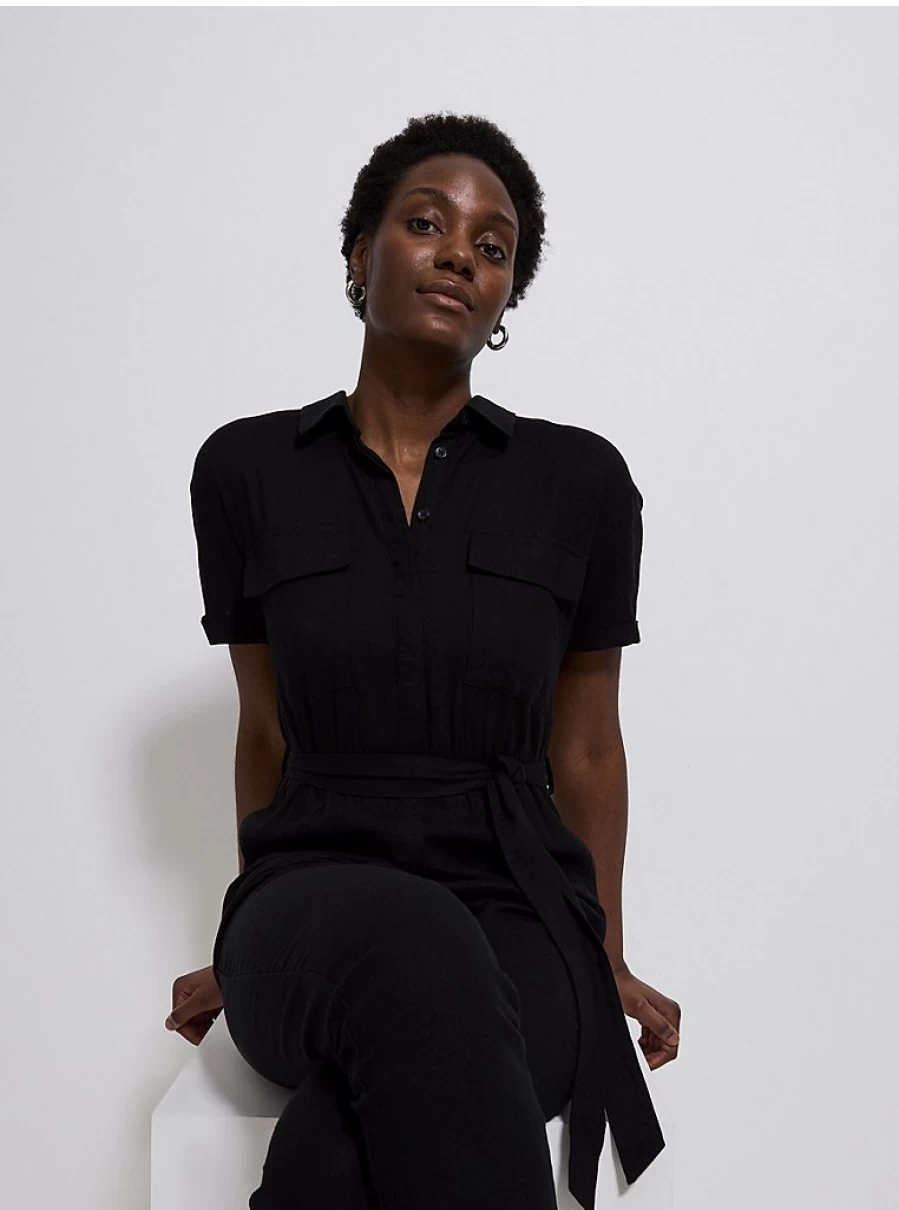 Women's Black Linen-Blend Utility Jumpsuit | Comfort & Style | George at Asda