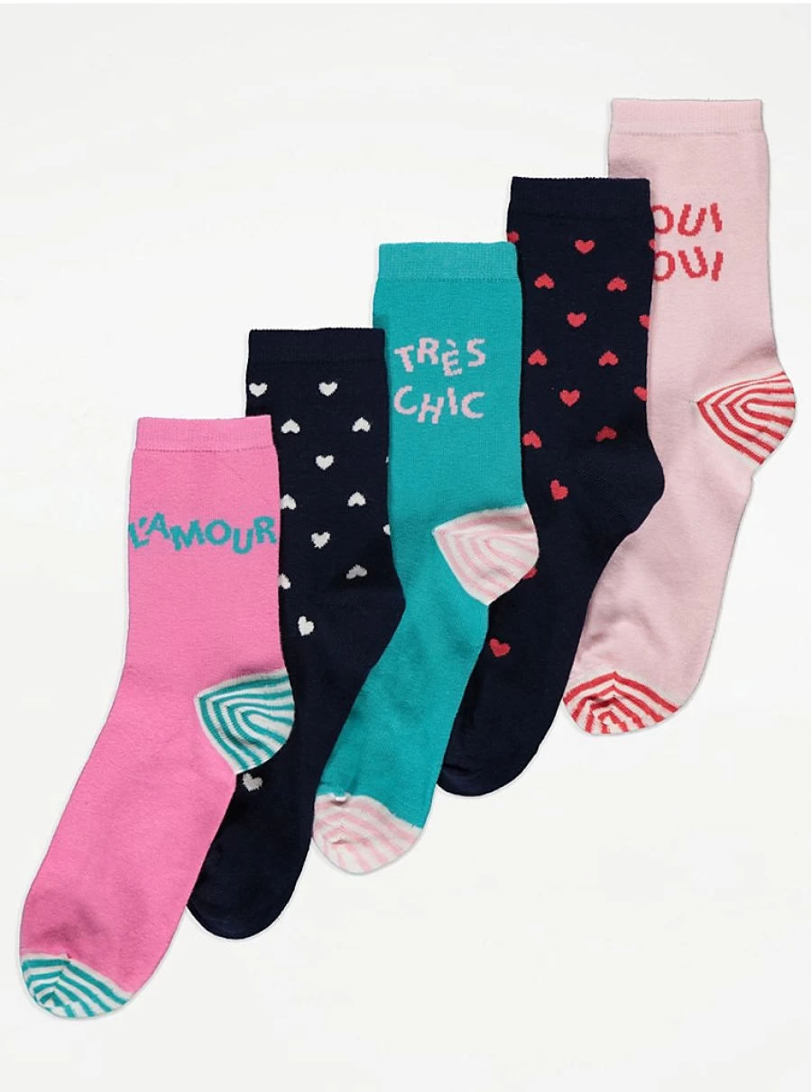 "George at Asda Parisian Style Ankle Socks 5 Pack - Comfortable & Stylish Women's Socks"