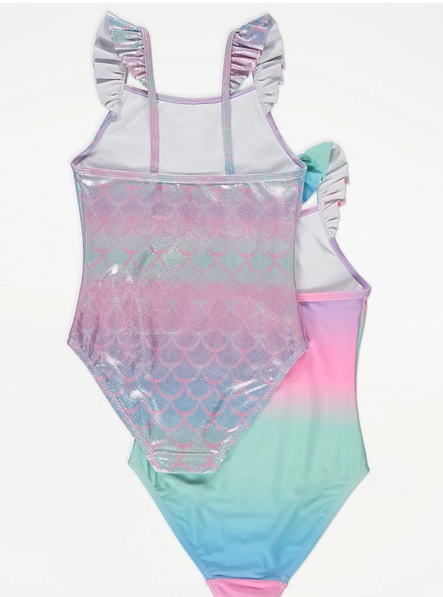 2 Pack Mermaid Frill Swimsuits for Girls | George at Asda | Cute & Comfortable Kids Swimwear