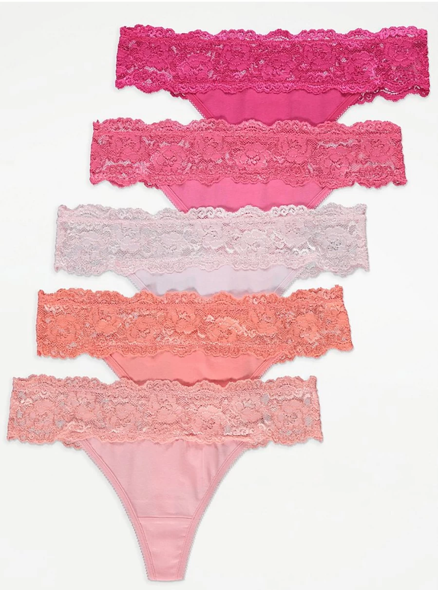 "George at Asda Pink Tone Thongs 5-Pack | Women's Lingerie Set | Soft Comfort Underwear"