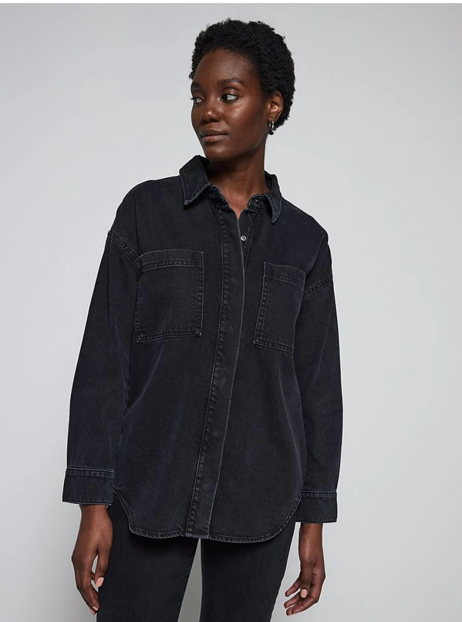 "George at Asda Women's Black Oversized Denim Shacket with Pockets – Stylish & Comfortable Review"