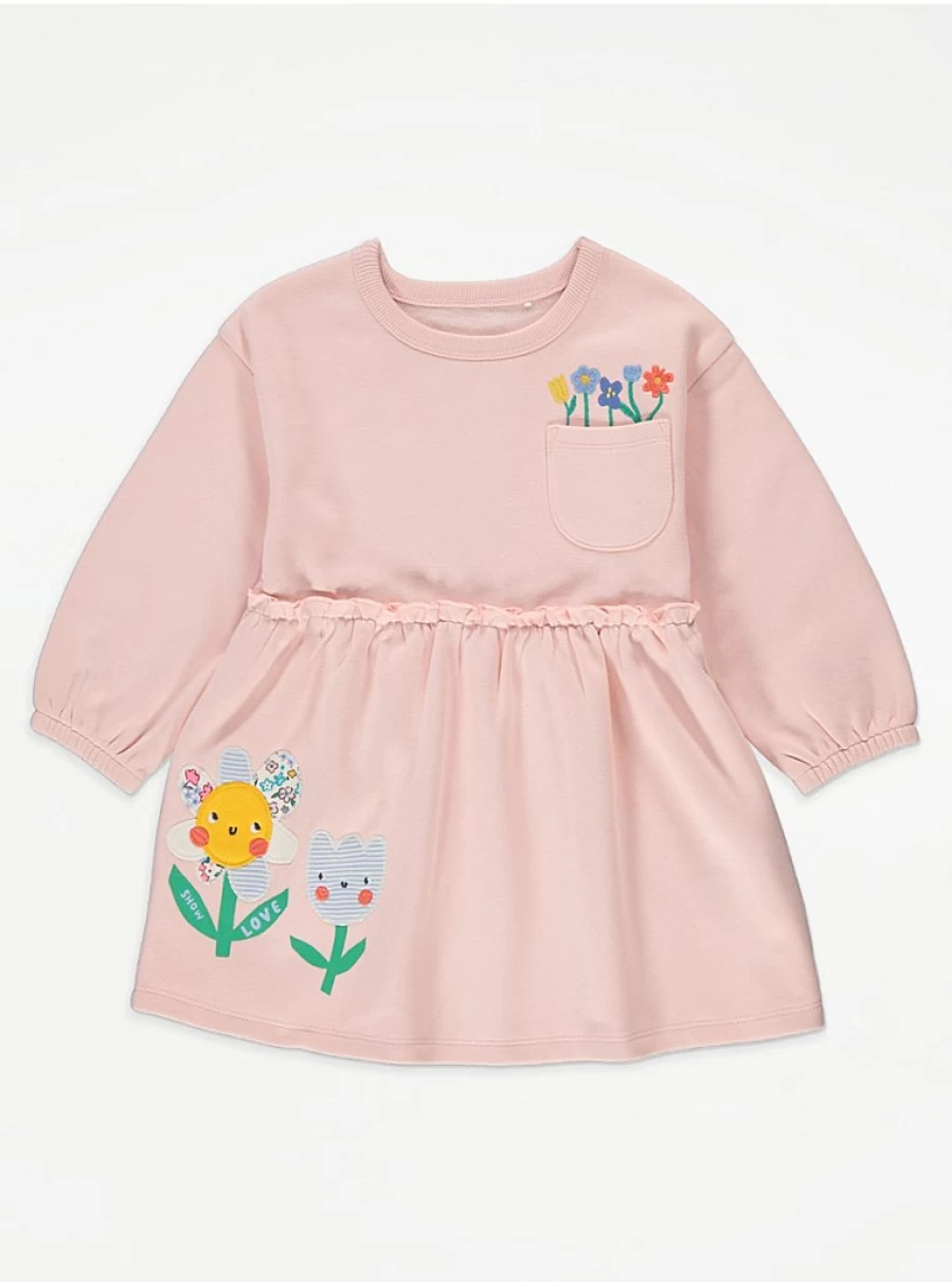 "George at Asda Girls Pink Floral Embroidered Sweater Dress Reviews"