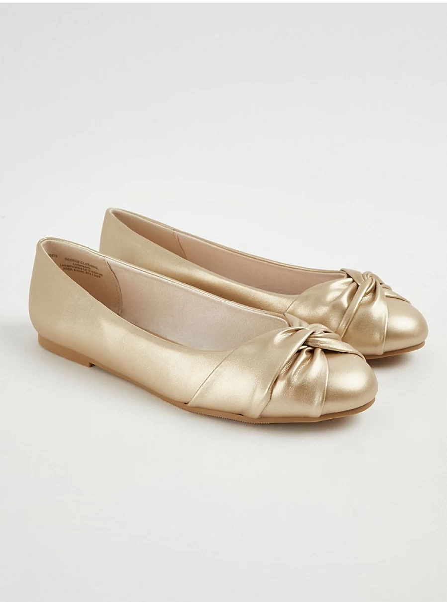 "George at Asda Women's Gold Twist Front Wide Fit Ballet Flats – Comfortable & Stylish Review"