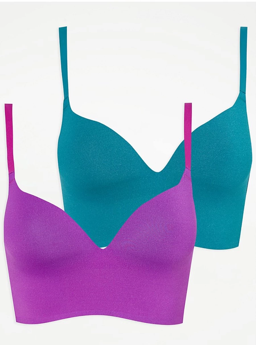 "George at Asda Women's Soft Touch Non-Wired Longline Bra 2 Pack – Comfortable Lingerie Set"
