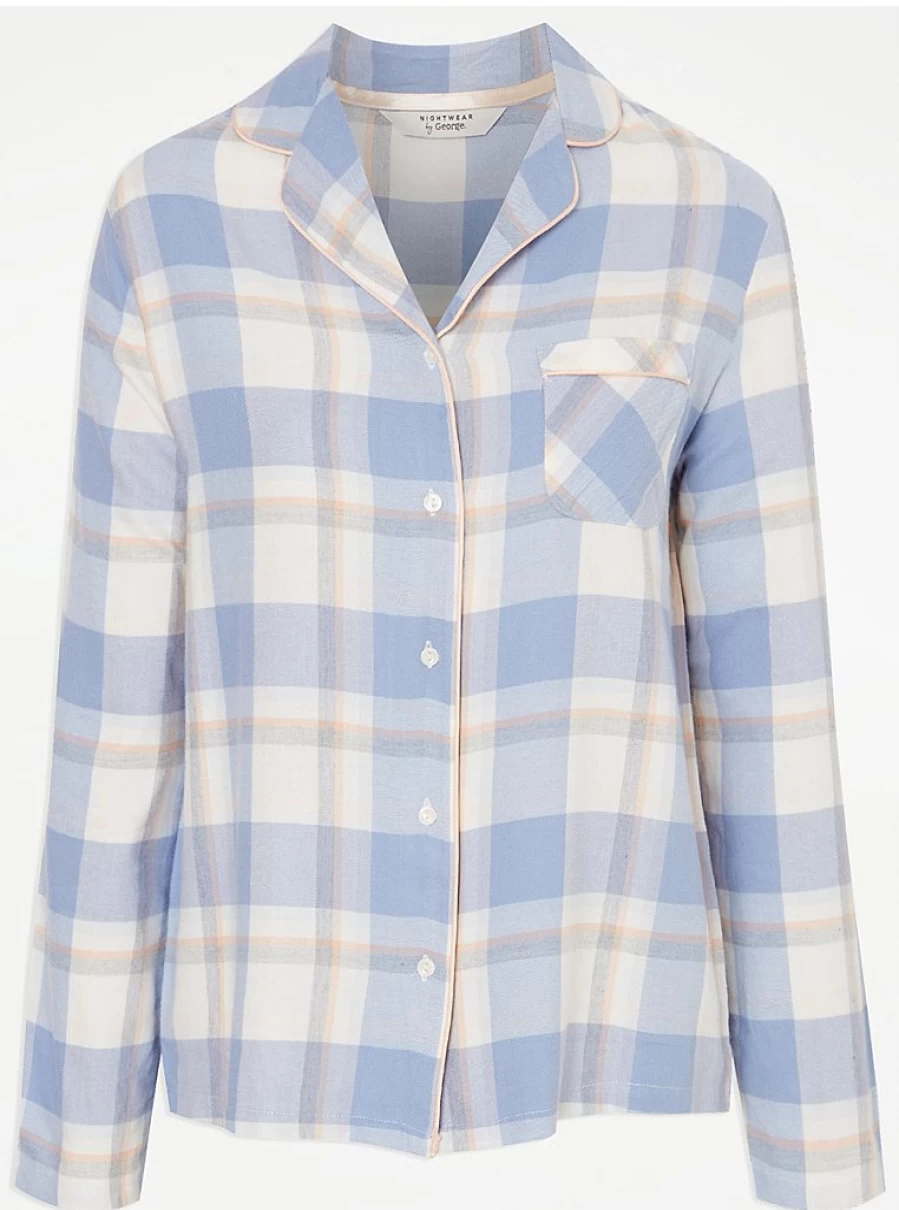 "George at Asda Blue Checked Cotton Pyjama Set - Comfortable Sleepwear & Loungewear"
