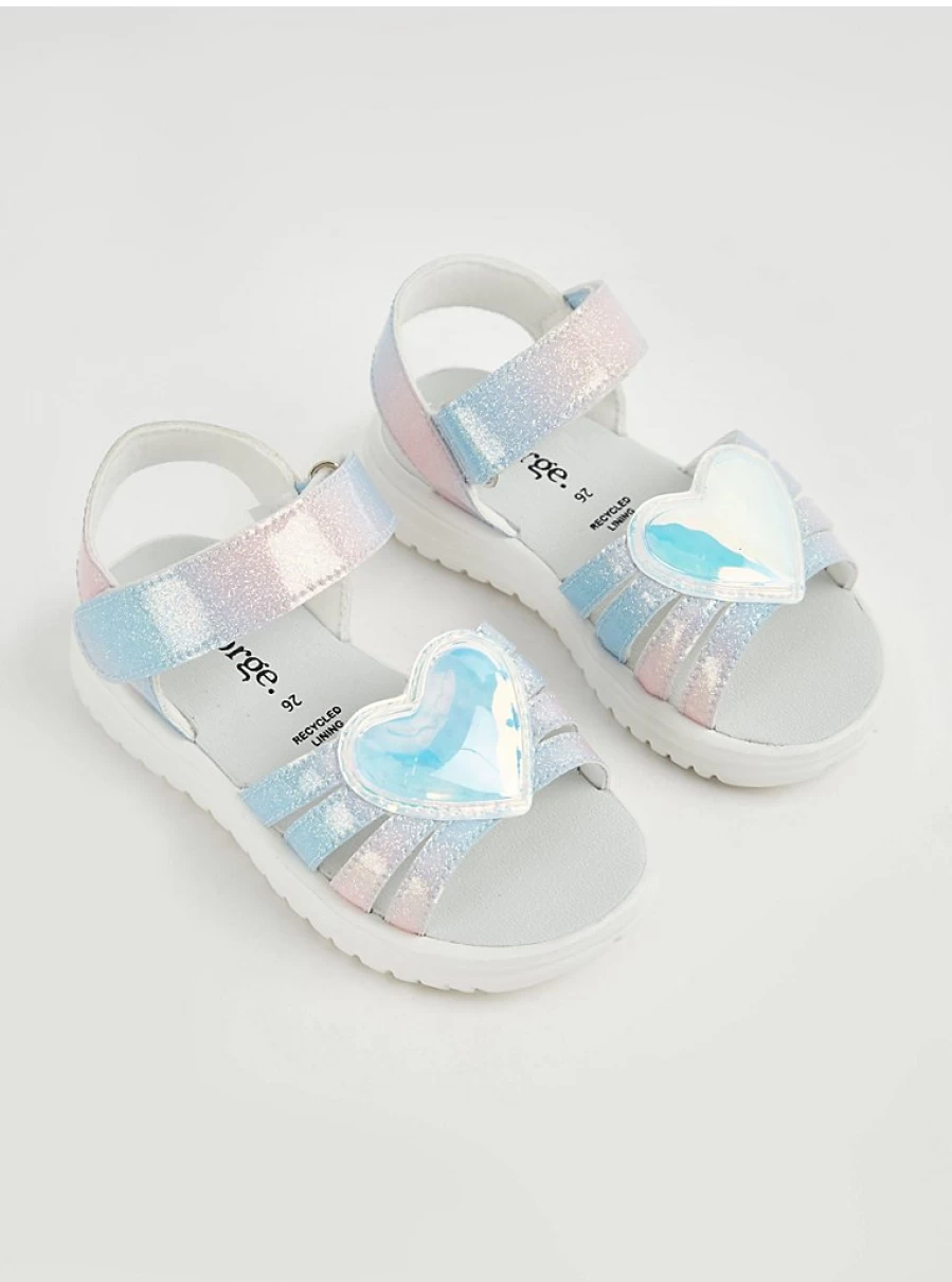 Girls' Holographic Heart Light-Up Sandals | George at Asda | Kids' Light-Up Shoes Review
