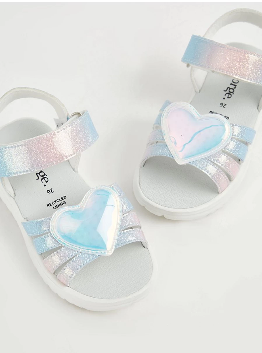 Girls' Holographic Heart Light-Up Sandals | George at Asda | Kids' Light-Up Shoes Review
