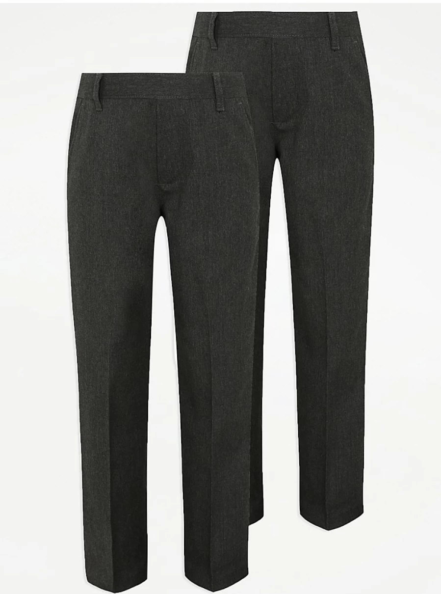 "George at Asda Boys' Grey Plus Fit Half Elastic Waist School Trousers 2-Pack | Comfortable & Durable"