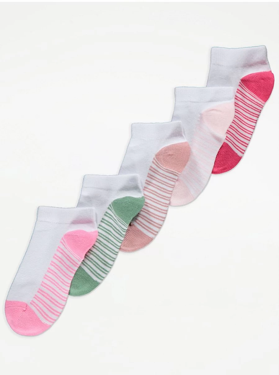 "George at Asda Kids' White Cotton Trainer Liner Socks with Striped Footbed – Comfort & Style"