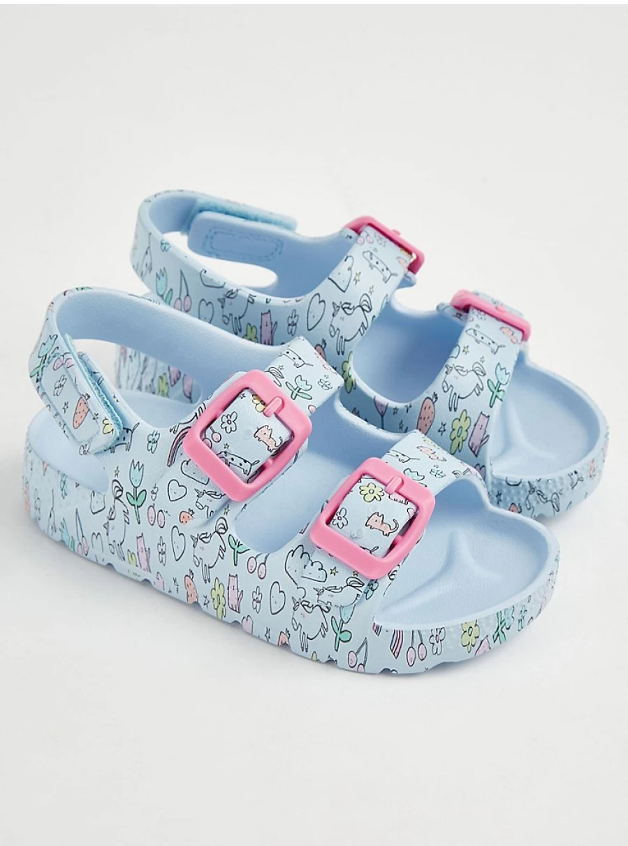 Girls' Blue Dinosaur Double Strap Sandals | George at Asda | Kids' Comfortable Footwear