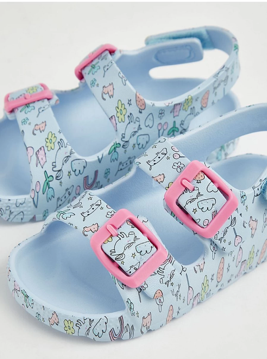 Girls' Blue Dinosaur Double Strap Sandals | George at Asda | Kids' Comfortable Footwear