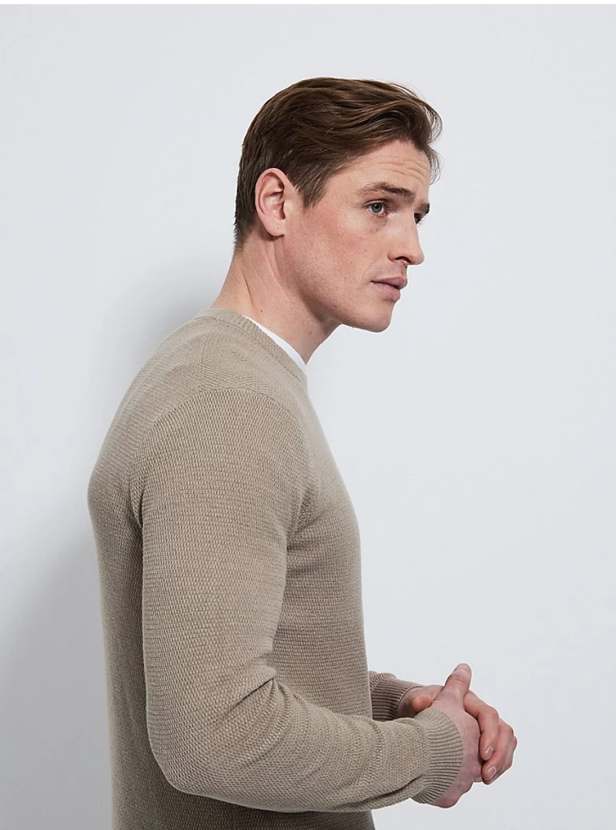 "Men's Beige Textured Knit Sweater | George at Asda | Cozy Cable Knit Jumper"