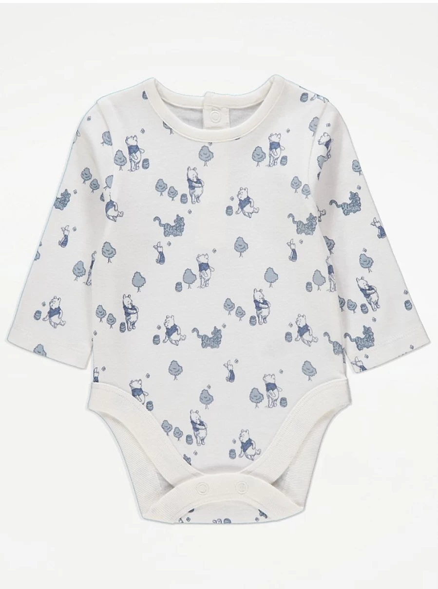 "George at Asda Boys' Winnie The Pooh Blue Dungaree & Long Sleeve Bodysuit Outfit | Disney Baby Clothing"