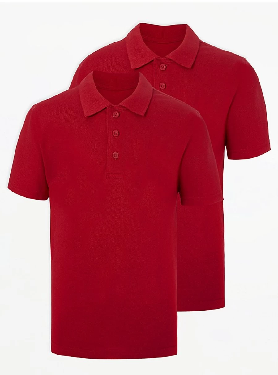 "George at Asda Red Slim Fit Short Sleeve Polo Shirts - 2 Pack for School"