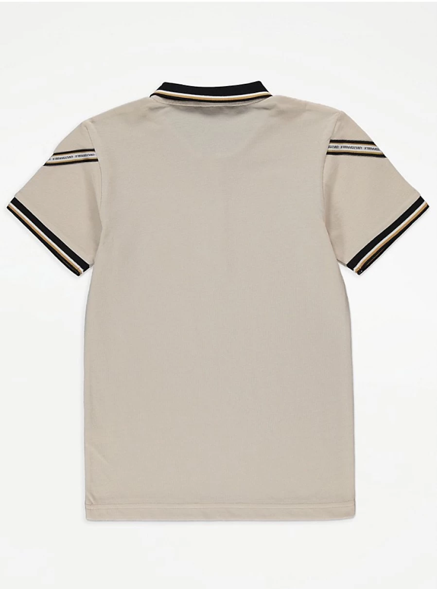 "George at Asda Boys' Stone Stripe Polo Shirt and Shorts Set – Comfortable Kids Outfit"