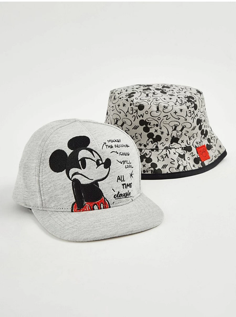 Disney Mickey Mouse Grey Cap and Bucket Hat Set for Girls by George at Asda | Kids' Fashion Accessories