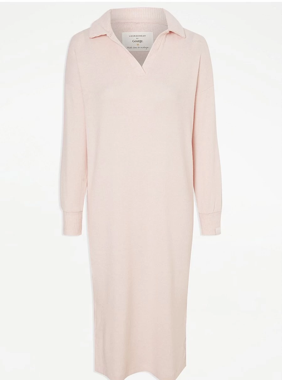 "George at Asda Pink Brushed Soft Touch Collared Night Dress | Women's Lingerie Sleepwear"