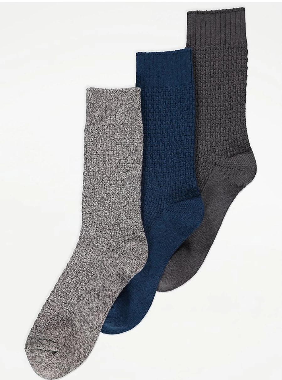 Men's Grey Waffle Ankle Socks 3-Pack | George at Asda | Comfort & Breathability
