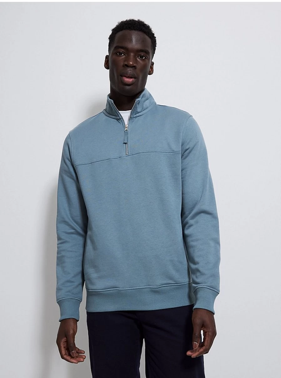 Men's Light Blue Quarter Zip Funnel Neck Sweatshirt | George at Asda | Comfort & Style