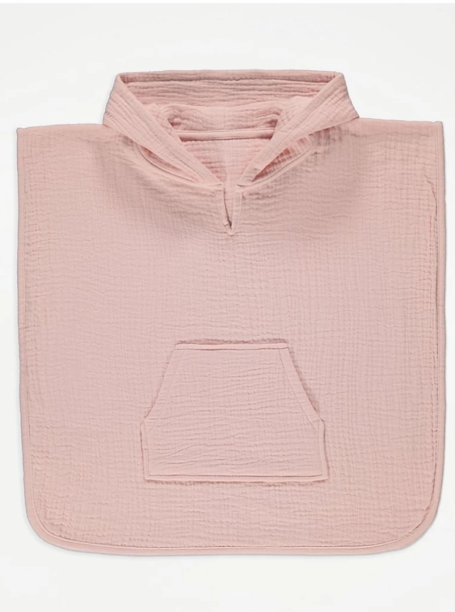 "George at Asda Baby Girls' Soft Pink Cheesecloth Hooded Poncho – Cozy & Comfortable"