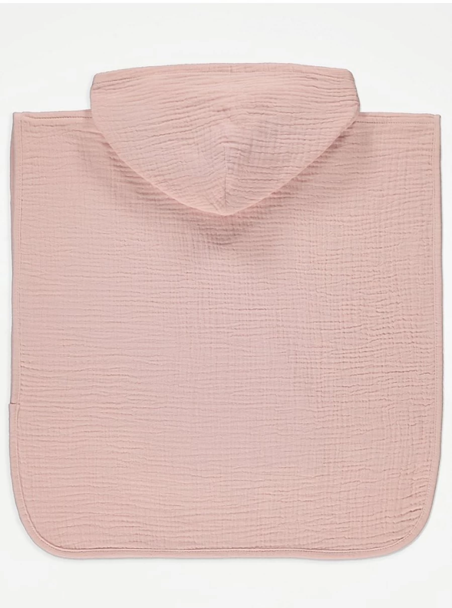 "George at Asda Baby Girls' Soft Pink Cheesecloth Hooded Poncho – Cozy & Comfortable"