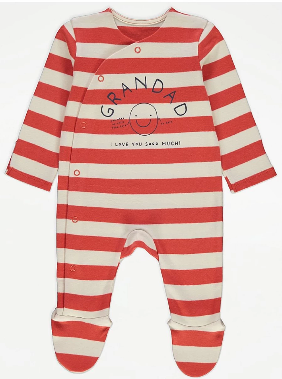 "George at Asda Boys' Red Striped Grandad Slogan Long Sleeve Sleepsuit – Comfortable Baby Sleepwear"
