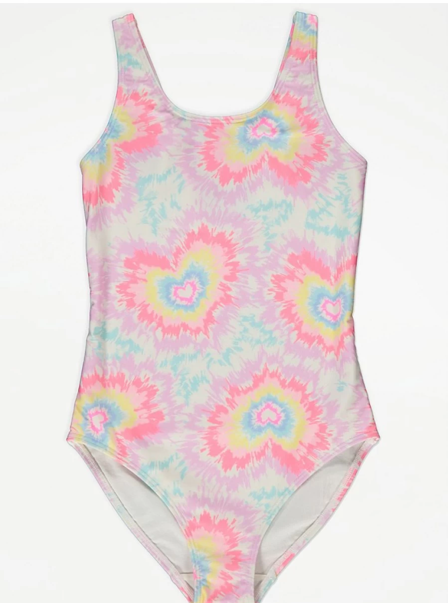 "George at Asda Girls Pink Heart Tie Dye Swimsuit Reviews | Kids Swimwear"