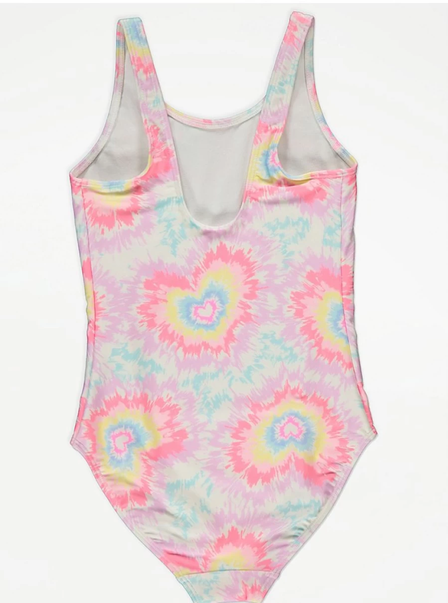 "George at Asda Girls Pink Heart Tie Dye Swimsuit Reviews | Kids Swimwear"