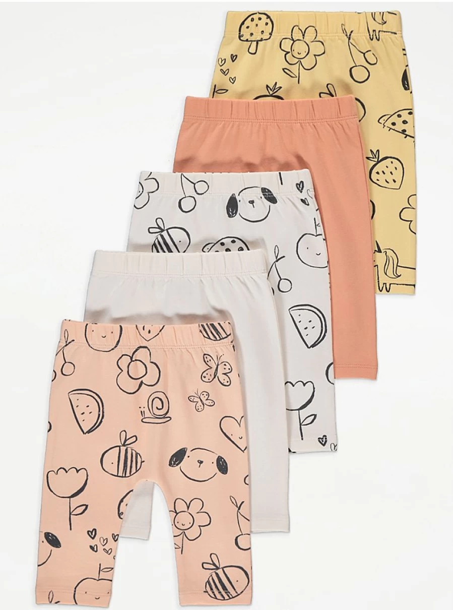 "George at Asda Baby Animal Floral Print Leggings 5-Pack | Soft & Stylish Toddler Leggings"