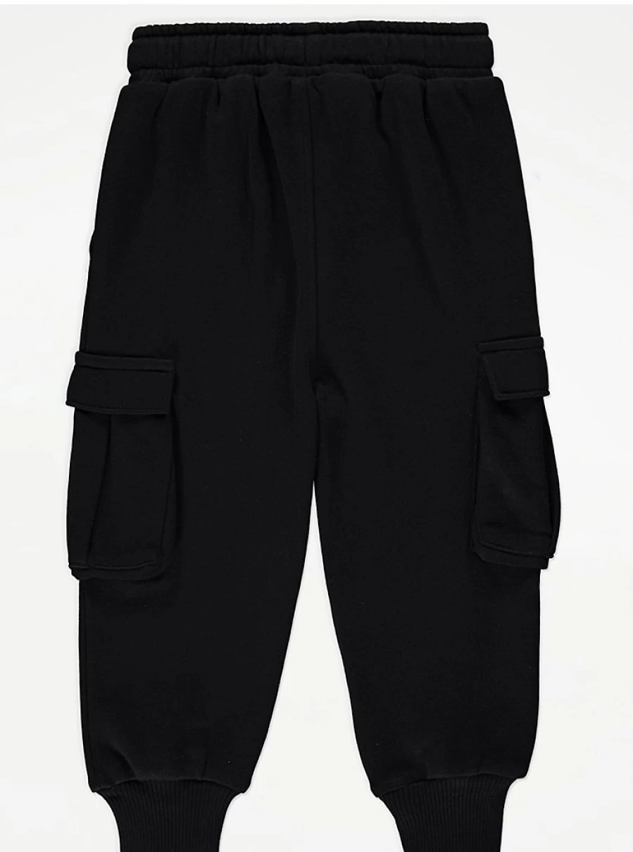 "George at Asda Boys Black Cargo Joggers with Cuffed Hem | Comfortable Kids' Trousers"