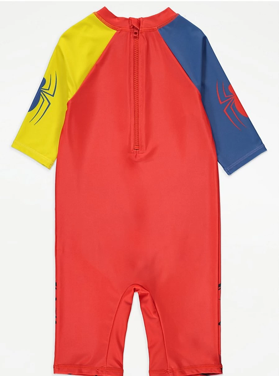 "George at Asda Boys' Marvel Spider-Man Red Swimsuit with Keppi Hat – Kids' Superhero Beach Outfit"