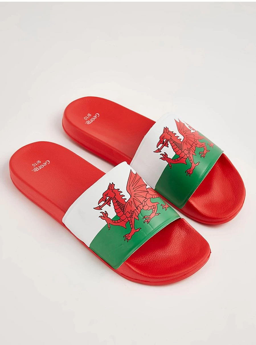 George at Asda Men's Red Wales Sliders - Comfortable Slides for Men