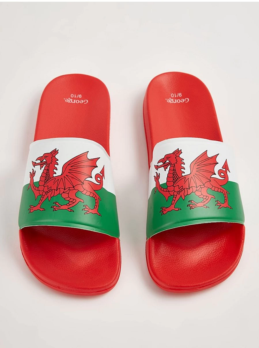 George at Asda Men's Red Wales Sliders - Comfortable Slides for Men