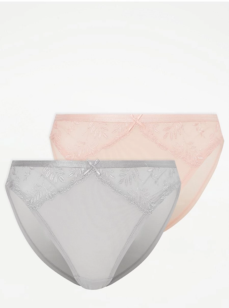 George at Asda Embroidered Mesh High Leg Knickers 2 Pack - Lingerie Set for Women, Comfort & Style