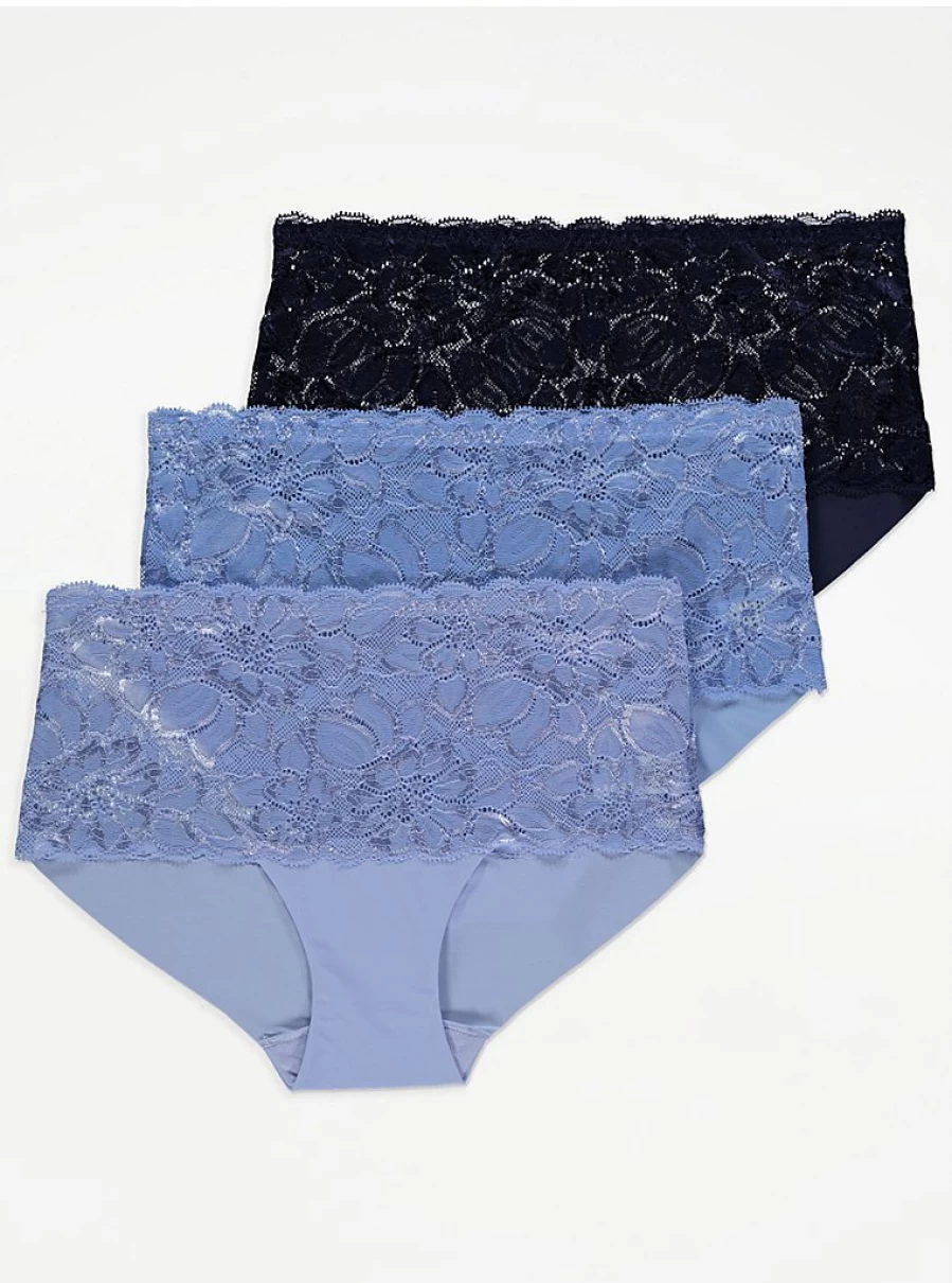 "George at Asda Lace Trim Bandeau Midi Knickers 3-Pack | Women's Lingerie Set | Comfortable Underwear"