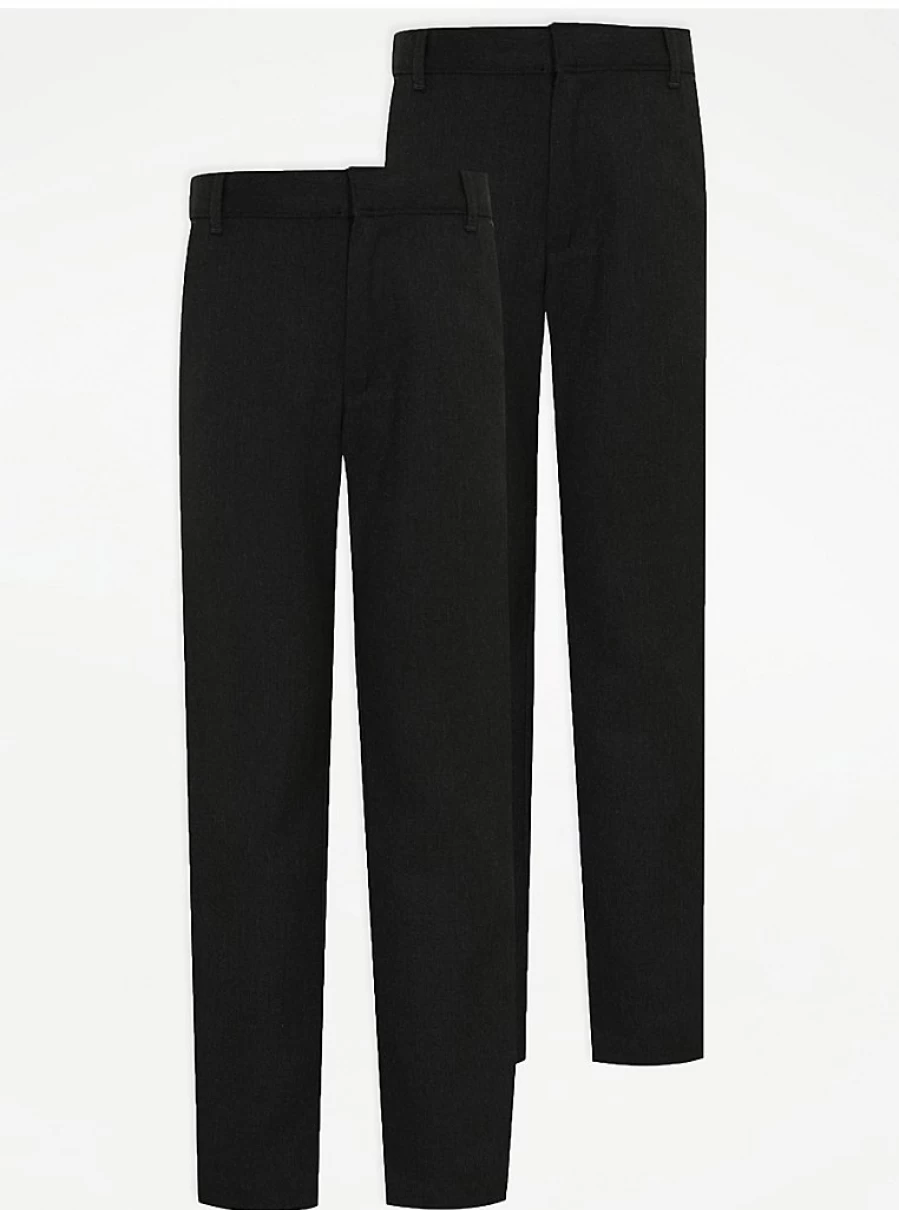 "George at Asda Boys' Slim Fit Charcoal School Trousers 2-Pack – Comfortable & Durable"