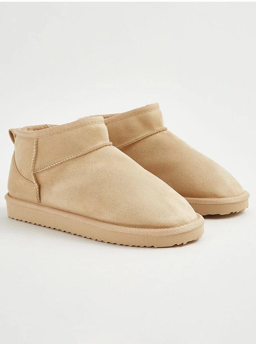 George at Asda Women's Camel Faux Fur Lined Mini Bootie Slippers - Cozy Winter Indoor Shoes