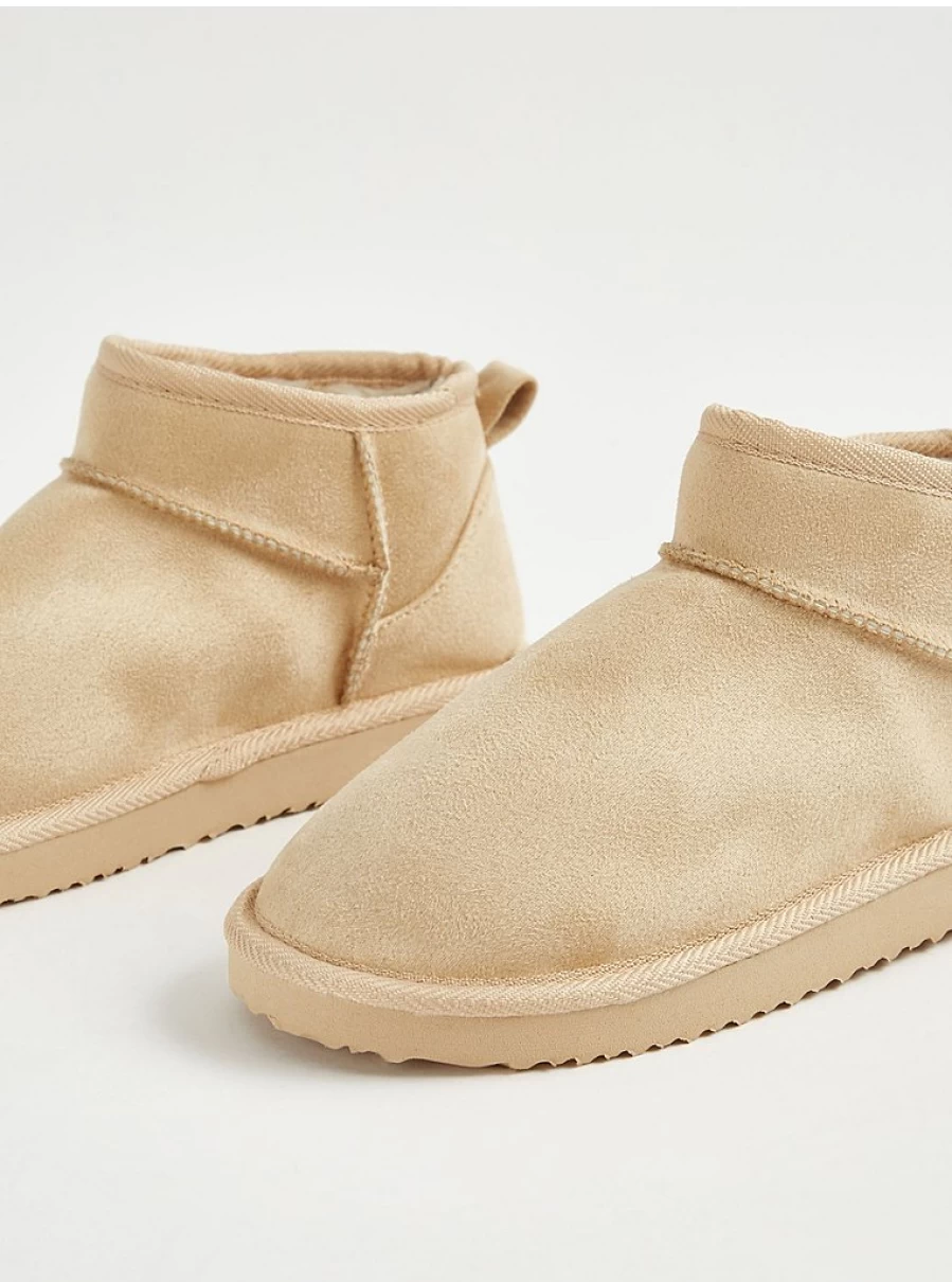 George at Asda Women's Camel Faux Fur Lined Mini Bootie Slippers - Cozy Winter Indoor Shoes
