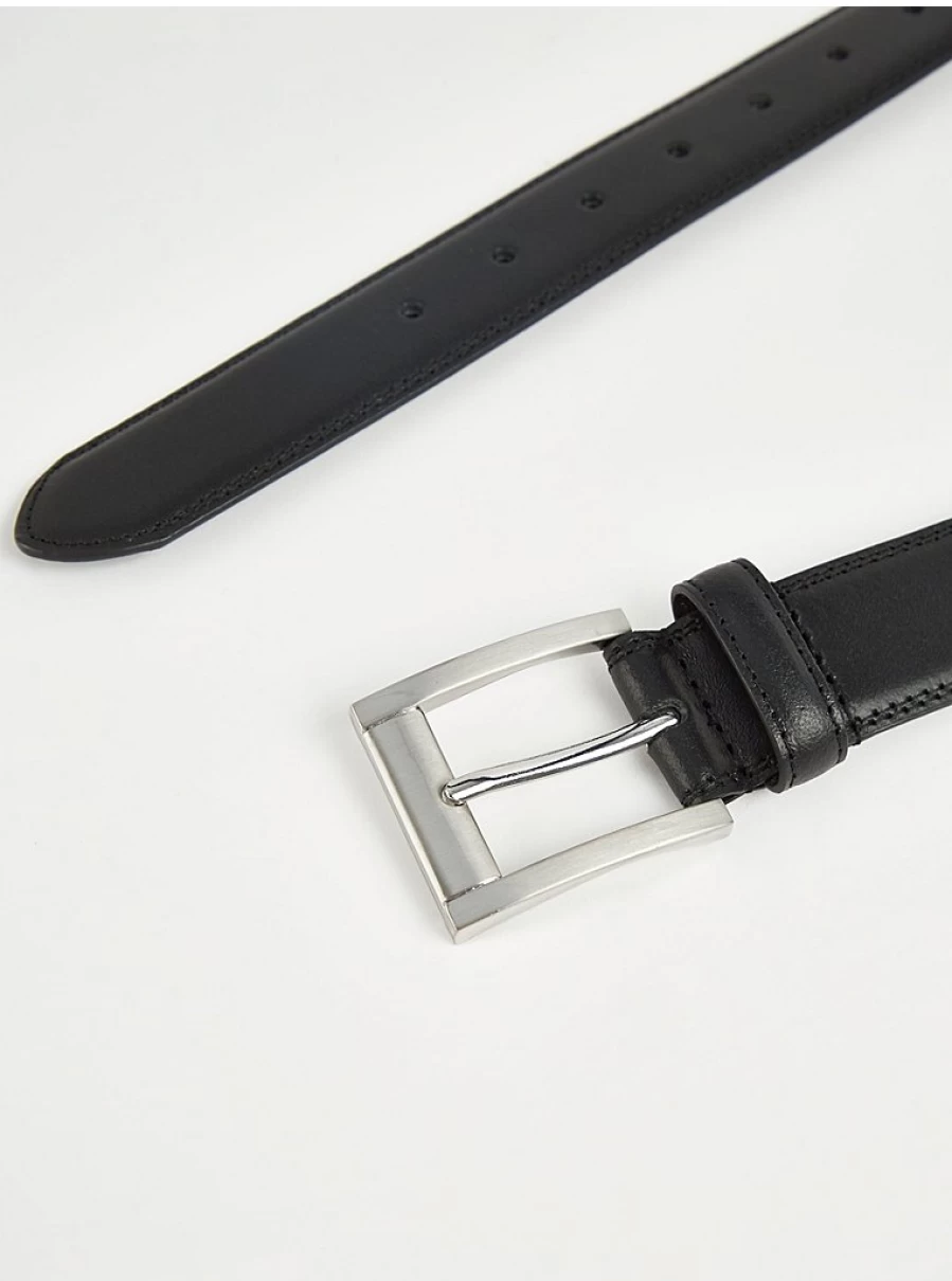 Men's Black Leather Belt with Chunky Buckle | George at Asda | Stylish & Durable