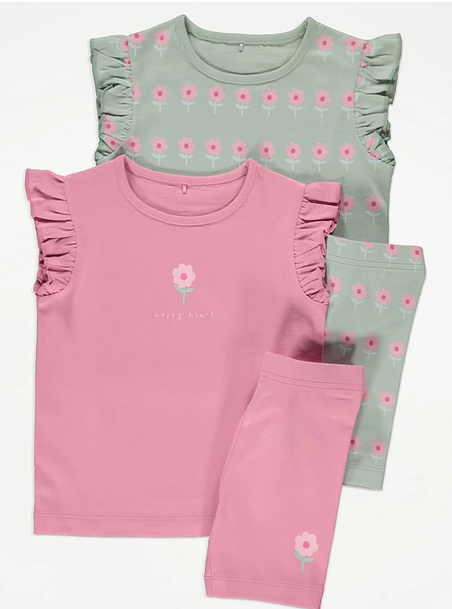 Girls' Floral Frill T-Shirt and Cycling Shorts 2-Pack Outfit Set | George at Asda