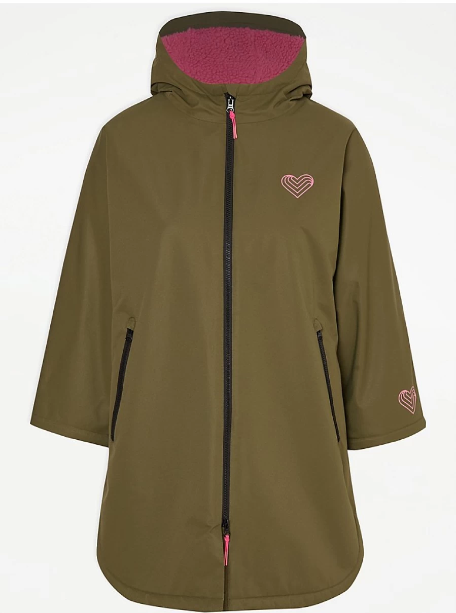 Girls' Khaki Borg Lined Dry Changing Robe Jacket | George at Asda | Waterproof & Warm Kids' Robe