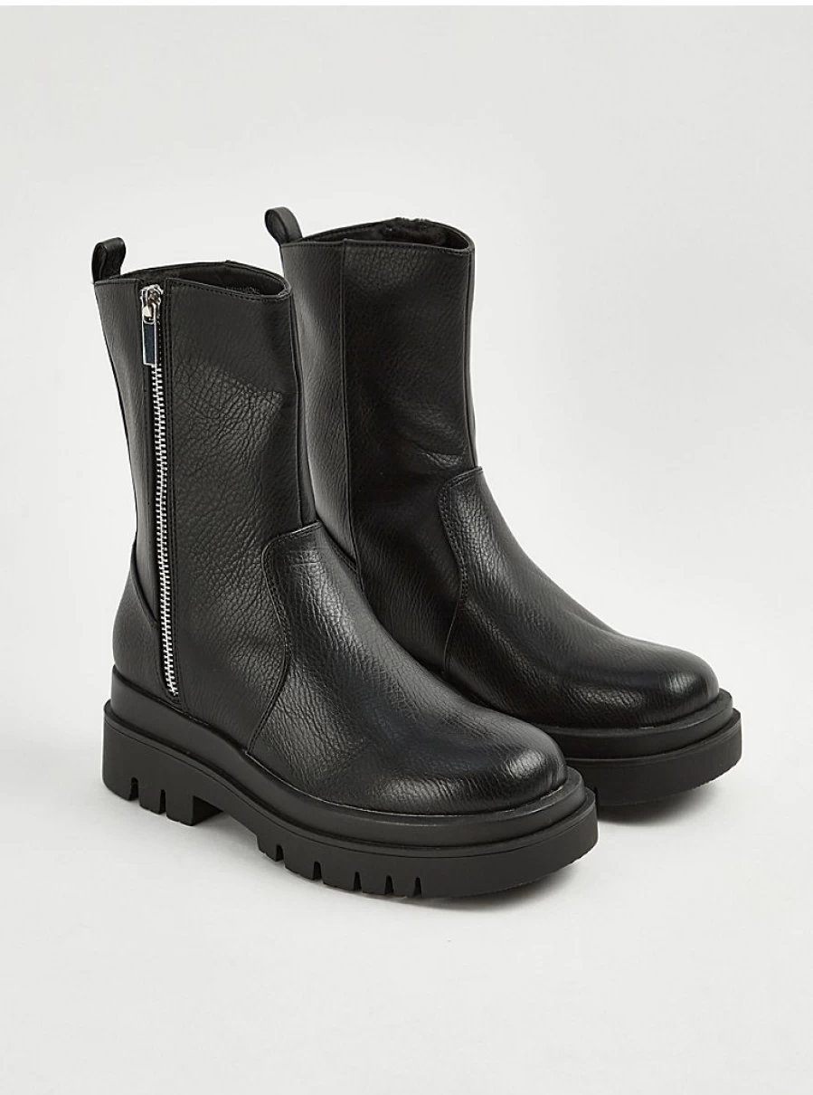 Women's Black Chunky Sole Side Zip Boots | George at Asda