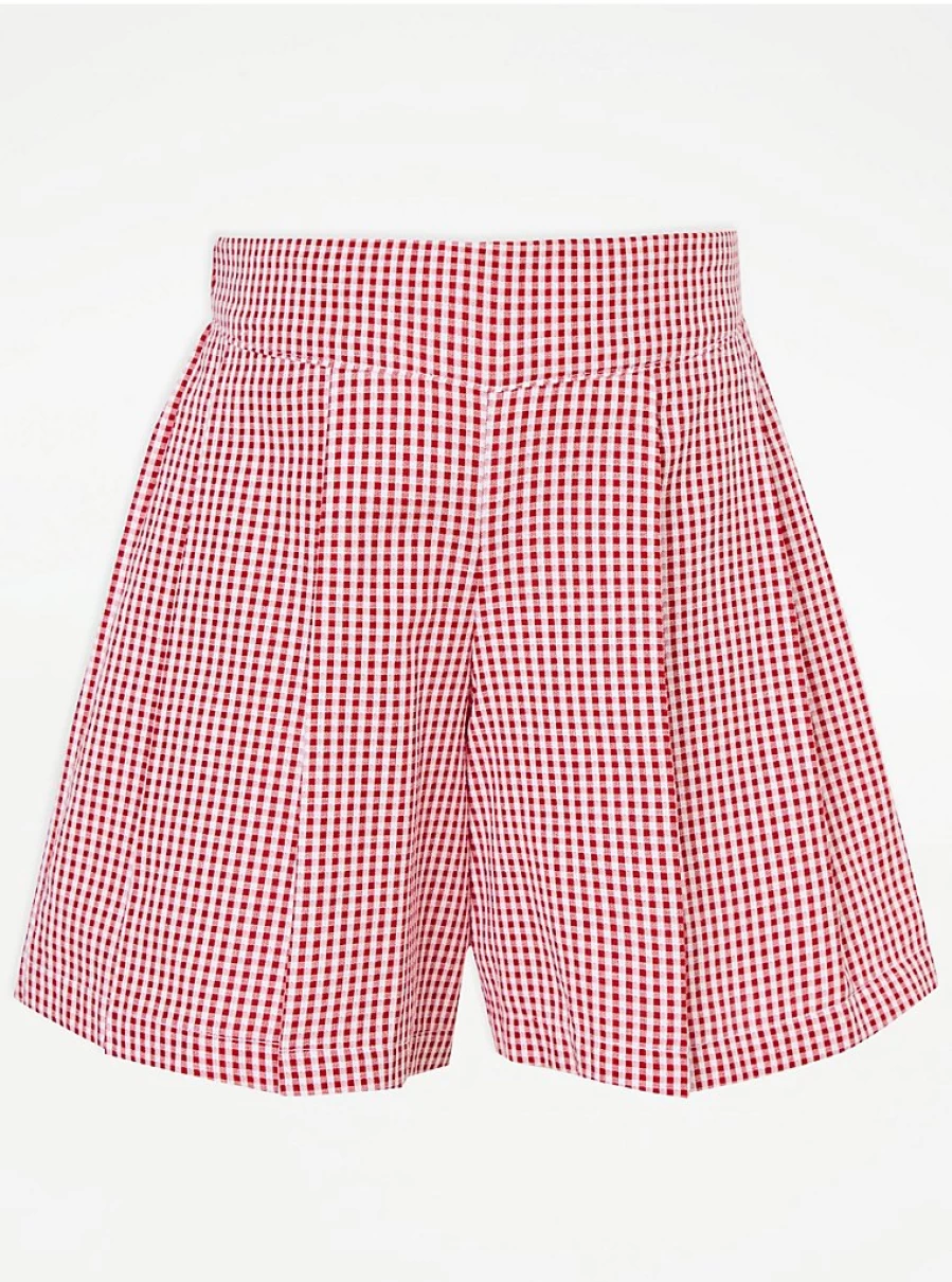 "George at Asda Girls' Red Gingham Pleated School Shorts – Comfortable & Stylish Uniform Shorts"
