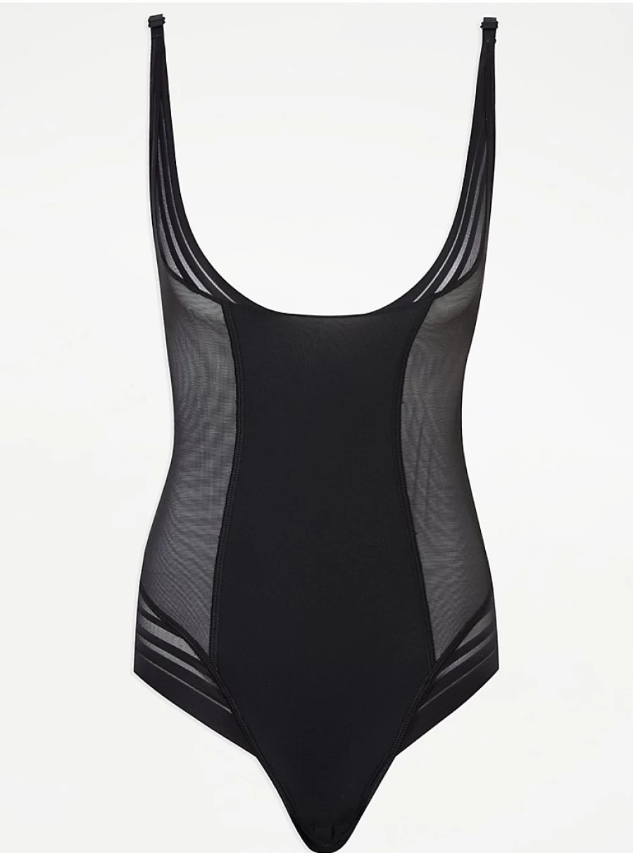 Black Chevron Control Bodysuit - Shapewear Lingerie by George at Asda