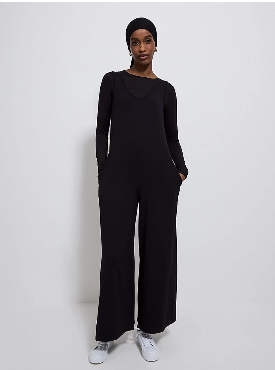 Women's Black V-Neck Sleeveless Wide Leg Jumpsuit | George at Asda